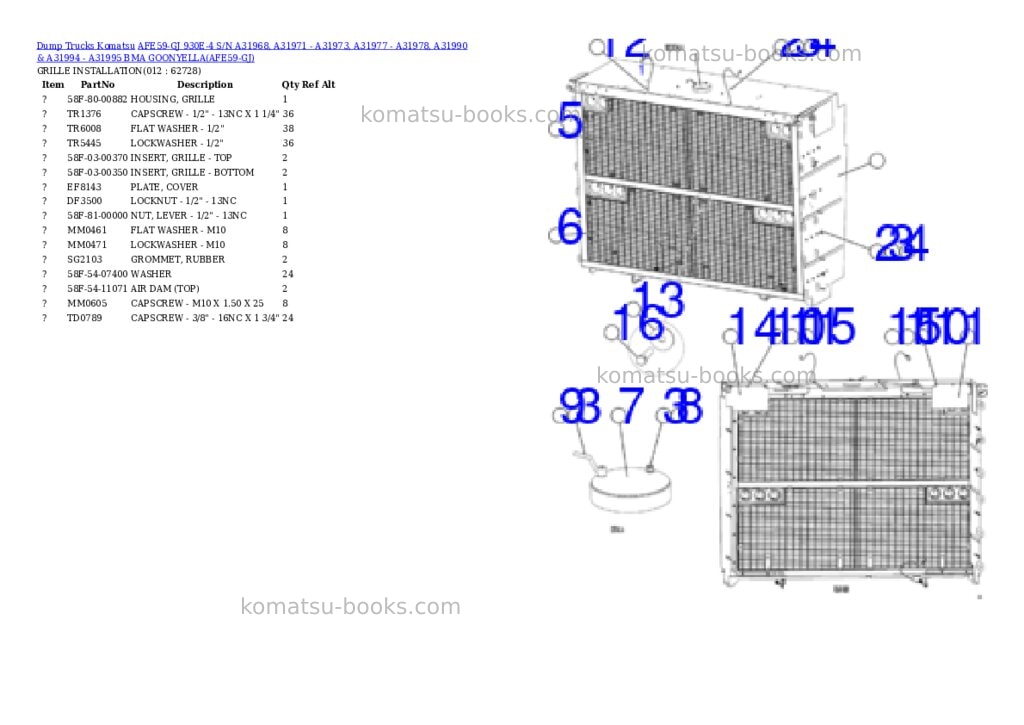 Komatsu afe59-gj 930e-4 s/n a31968, a31971 - a31973, a31977 - a31978, a31990 & a31994 - a31995 bma goonyella Parts catalog cover Page 6 Komatsu afe59-gj 930e-4 s/n a31968, a31971 - a31973, a31977 - a31978, a31990 & a31994 - a31995 bma goonyella Parts catalog cover Page 6