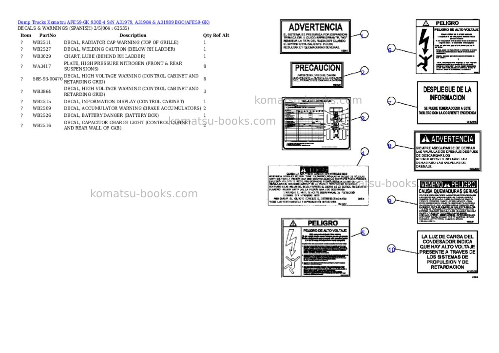 Komatsu afe59-gk 930e-4 s/n a31979, a31984 & a31989 bgc Parts catalog cover Page 2