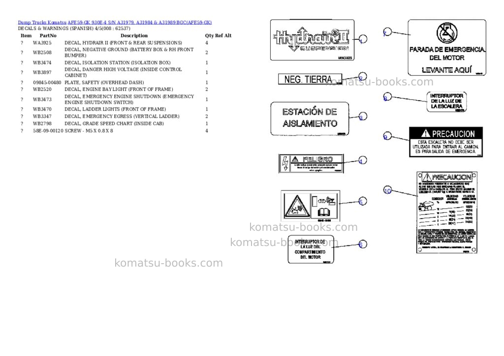 Komatsu afe59-gk 930e-4 s/n a31979, a31984 & a31989 bgc Parts catalog cover Page 4