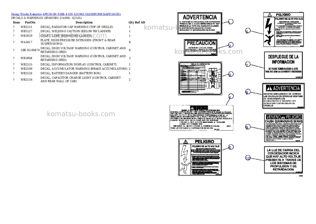 Komatsu afe59-gn 930e-4 s/n a31993 casserones Parts catalog cover Page 2