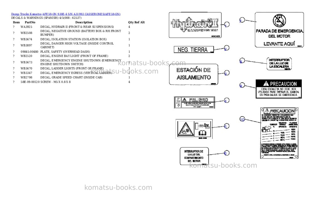 Komatsu afe59-gn 930e-4 s/n a31993 casserones Parts catalog cover Page 4