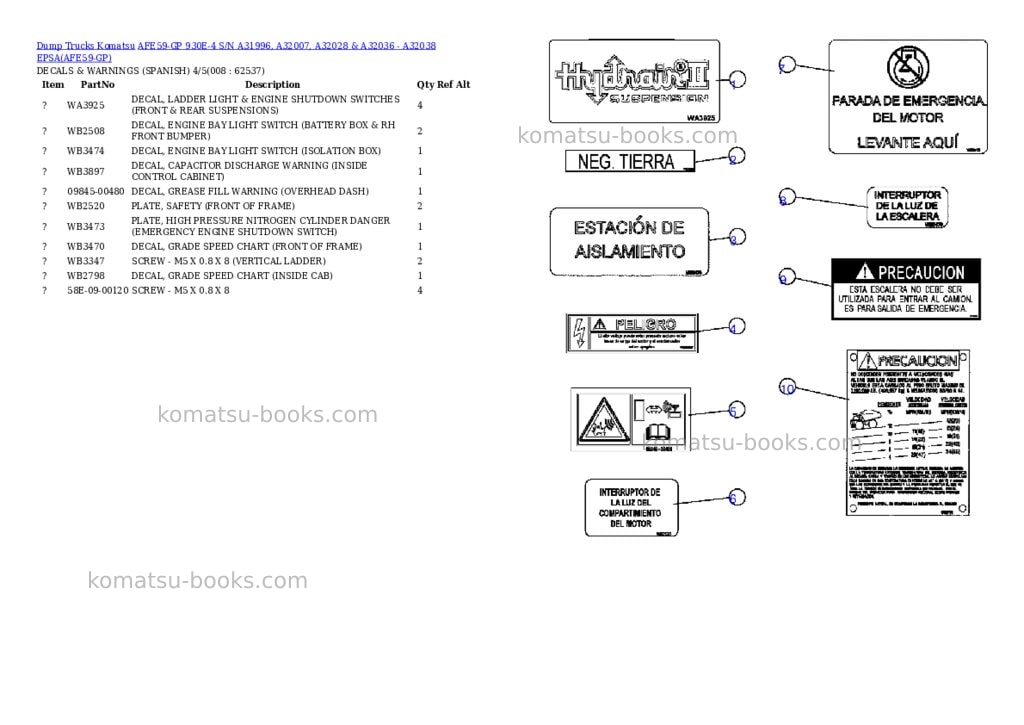 Komatsu afe59-gp 930e-4 s/n a31996, a32007, a32028 & a32036 - a32038 epsa Parts catalog cover Page 4