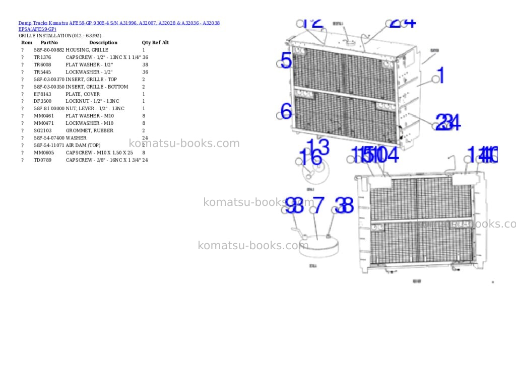 Komatsu afe59-gp 930e-4 s/n a31996, a32007, a32028 & a32036 - a32038 epsa Parts catalog cover Page 6