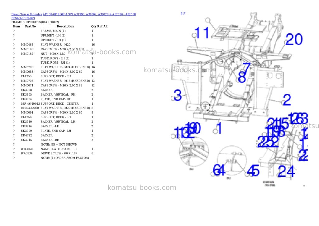 Komatsu afe59-gp 930e-4 s/n a31996, a32007, a32028 & a32036 - a32038 epsa Parts catalog cover Page 7