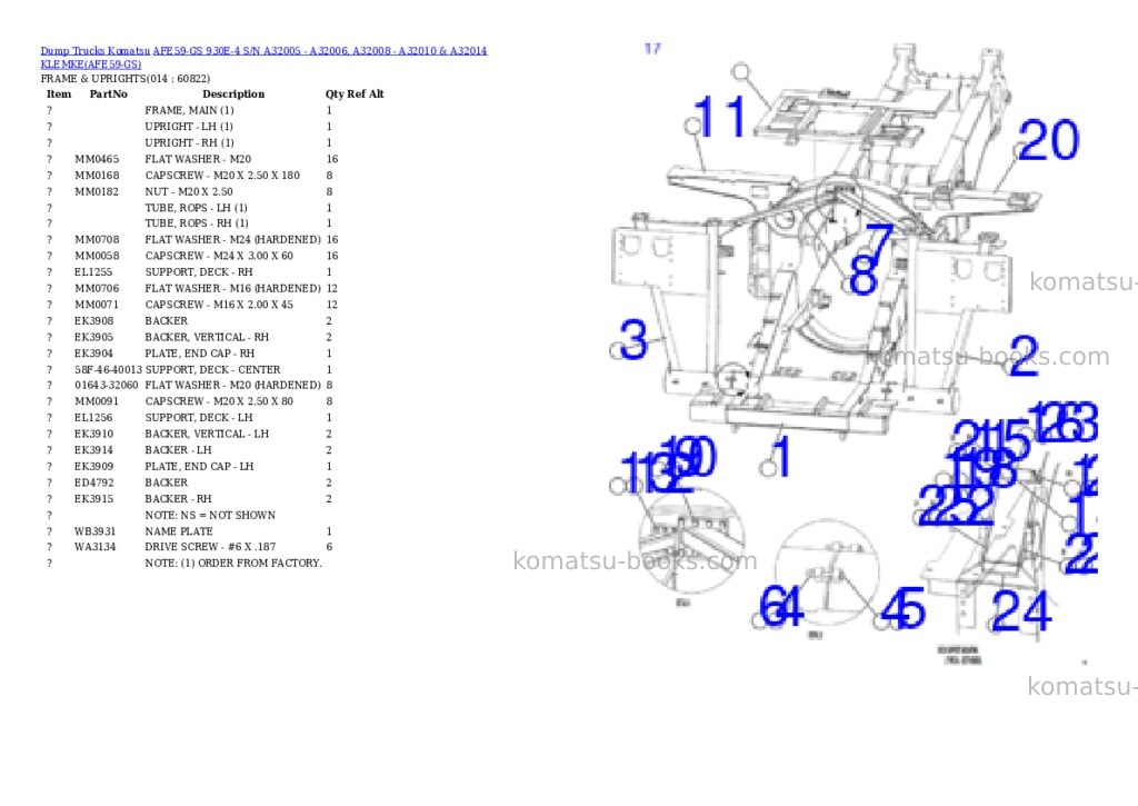 Komatsu afe59-gs 930e-4 s/n a32005 - a32006, a32008 - a32010 & a32014 klemke Parts catalog cover Page 7