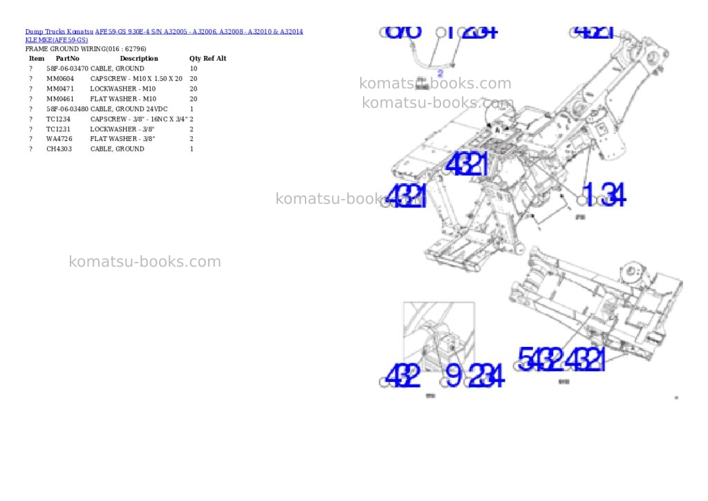 Komatsu afe59-gs 930e-4 s/n a32005 - a32006, a32008 - a32010 & a32014 klemke Parts catalog cover Page 8