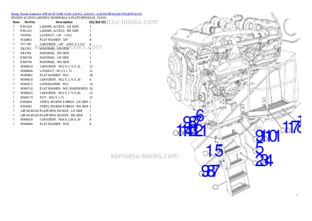 Komatsu afe59-gt 930e-4 s/n a32011, a32015 - a32018 penasquito Parts catalog cover Page 9