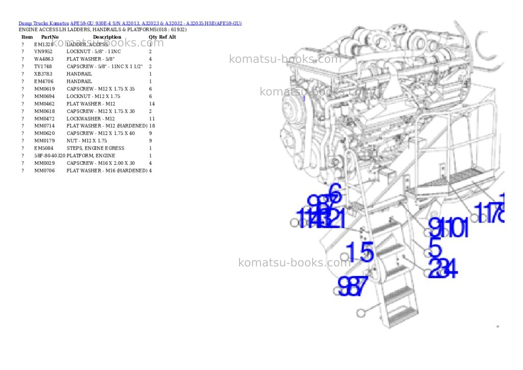 Komatsu afe59-gu 930e-4 s/n a32013, a32023 & a32032 - a32035 hse Parts catalog cover Page 9