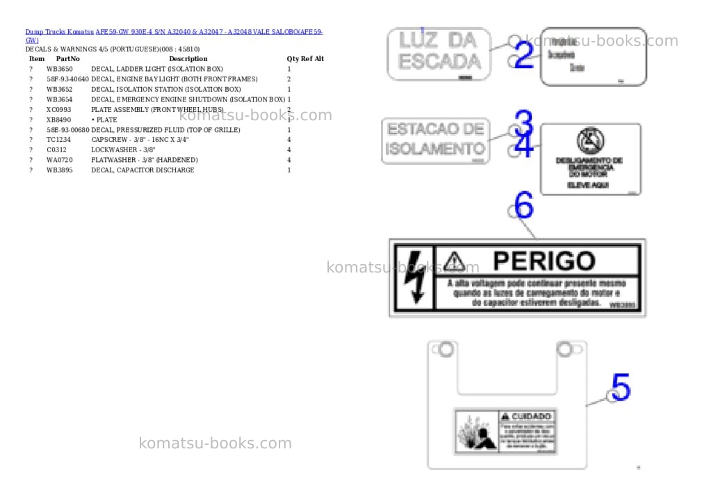 Komatsu afe59-gw 930e-4 s/n a32040 & a32047 - a32048 vale salobo Parts catalog cover Page 4 Komatsu afe59-gw 930e-4 s/n a32040 & a32047 - a32048 vale salobo Parts catalog cover Page 4