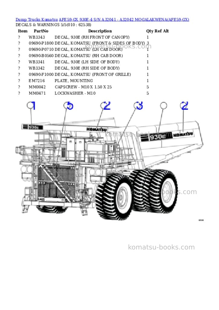 Komatsu afe59-gx 930e-4 s/n a32041 - a32042 mogalakwena Parts catalog cover Page 5