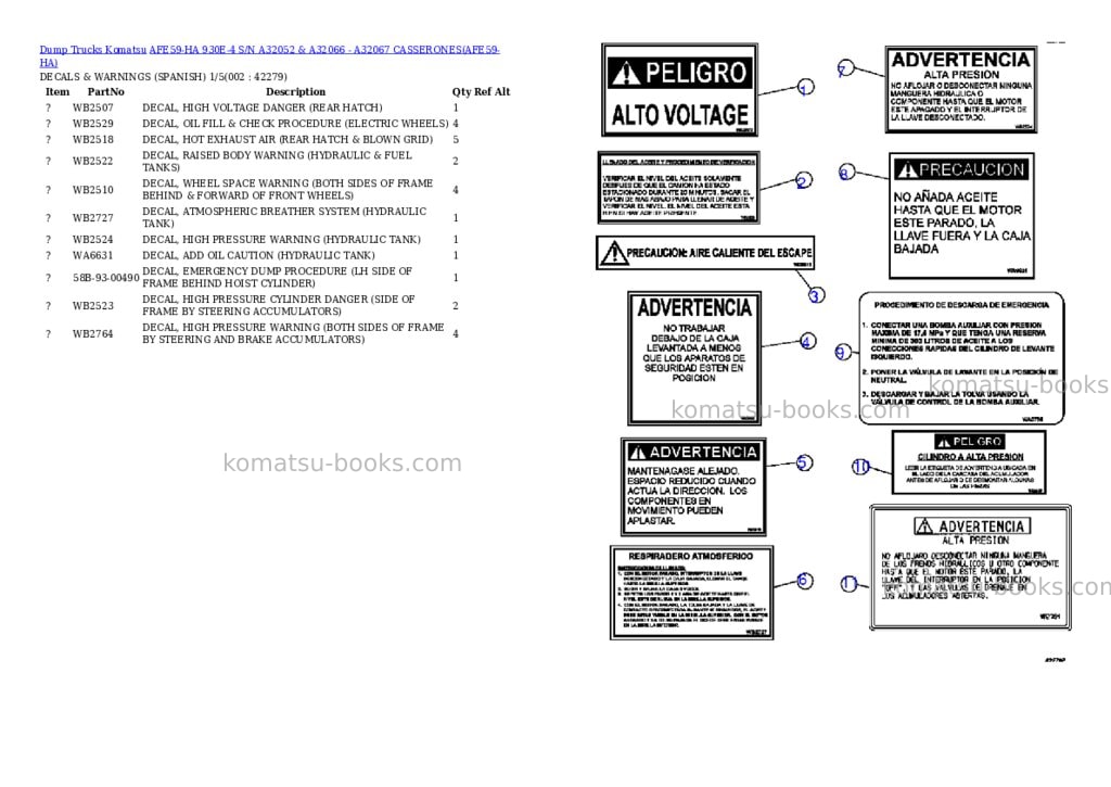 Komatsu afe59-ha 930e-4 s/n a32052 & a32066 - a32067 casserones Parts catalog cover