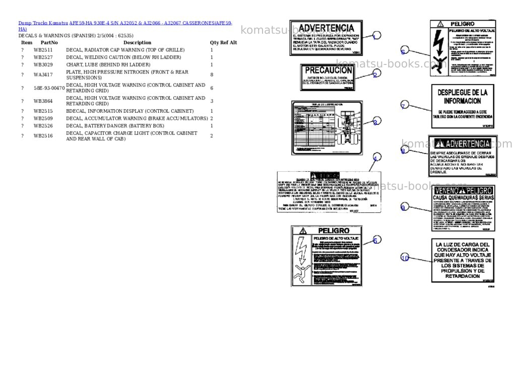 Komatsu afe59-ha 930e-4 s/n a32052 & a32066 - a32067 casserones Parts catalog cover Page 2