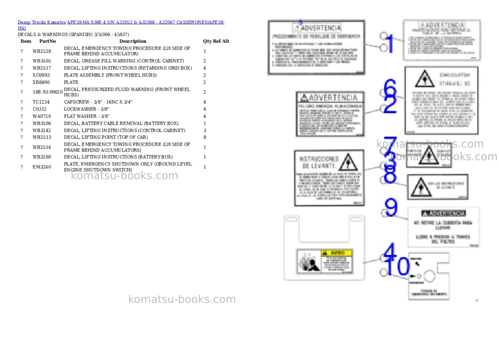 Komatsu afe59-ha 930e-4 s/n a32052 & a32066 - a32067 casserones Parts catalog cover Page 3
