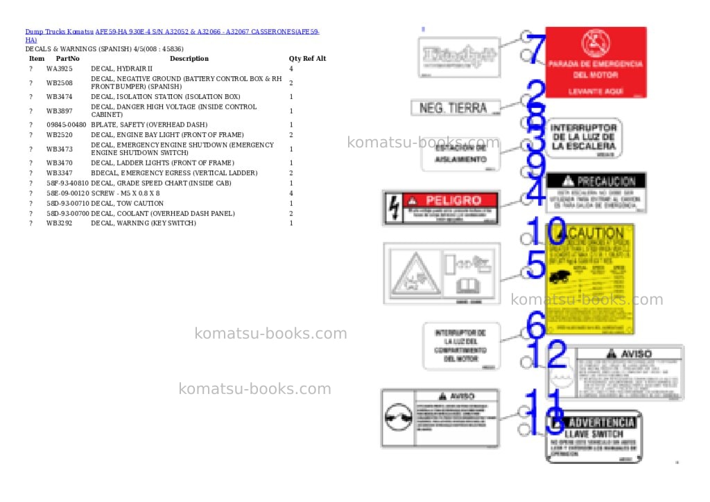 Komatsu afe59-ha 930e-4 s/n a32052 & a32066 - a32067 casserones Parts catalog cover Page 4