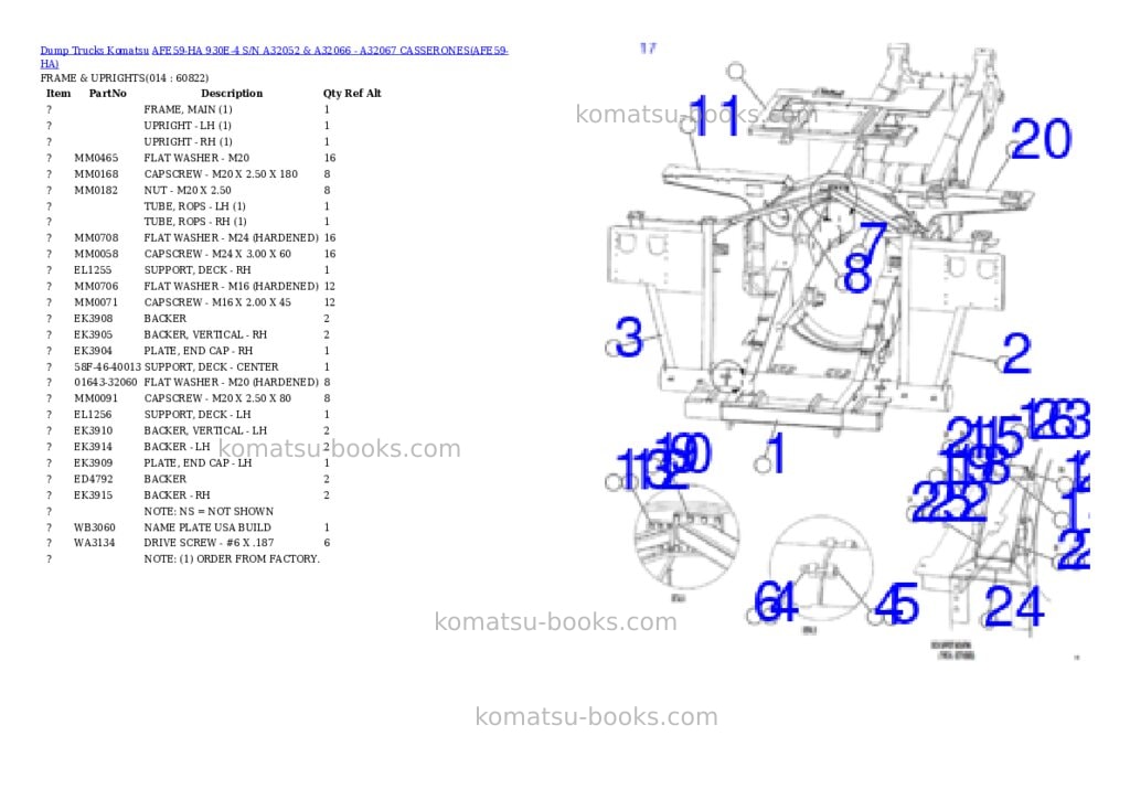 Komatsu afe59-ha 930e-4 s/n a32052 & a32066 - a32067 casserones Parts catalog cover Page 7