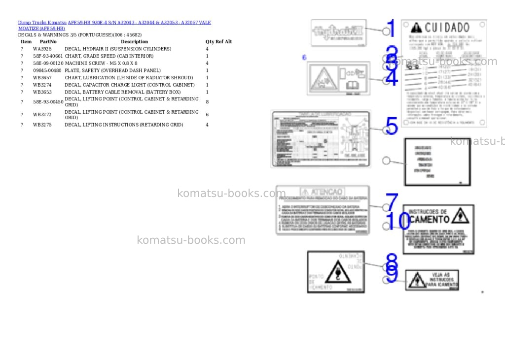 Komatsu afe59-hb 930e-4 s/n a32043 - a32044 & a32053 - a32057 vale moatize Parts catalog cover Page 3