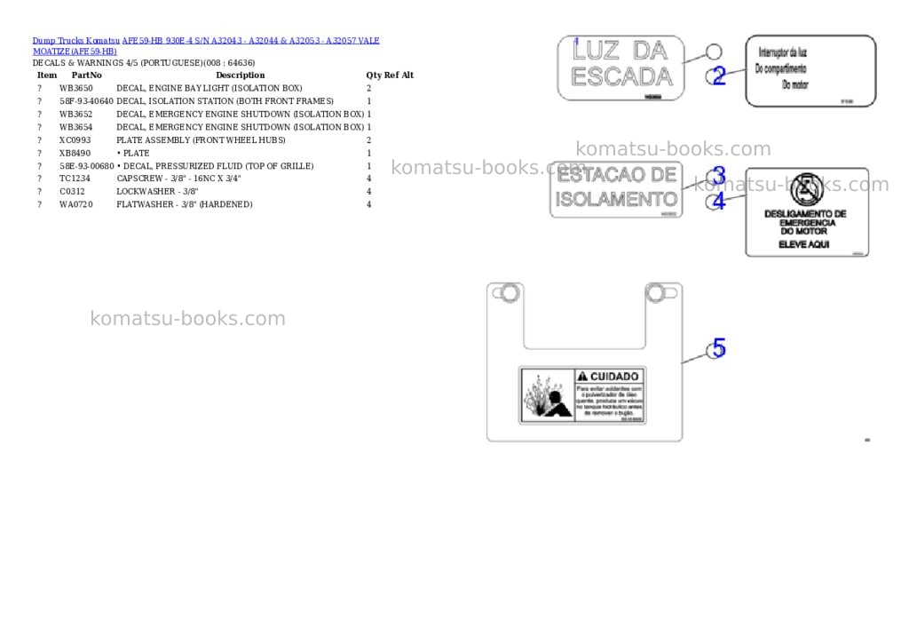 Komatsu afe59-hb 930e-4 s/n a32043 - a32044 & a32053 - a32057 vale moatize Parts catalog cover Page 4