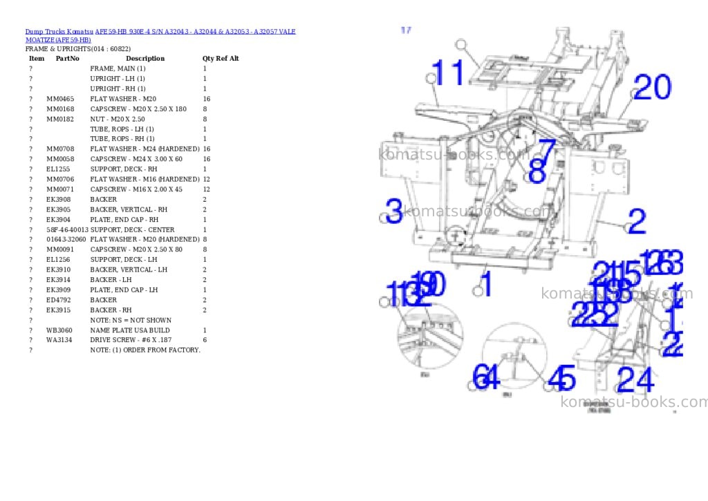 Komatsu afe59-hb 930e-4 s/n a32043 - a32044 & a32053 - a32057 vale moatize Parts catalog cover Page 7