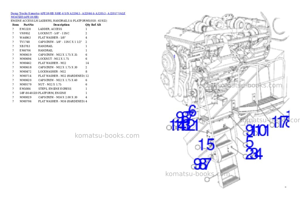 Komatsu afe59-hb 930e-4 s/n a32043 - a32044 & a32053 - a32057 vale moatize Parts catalog cover Page 9