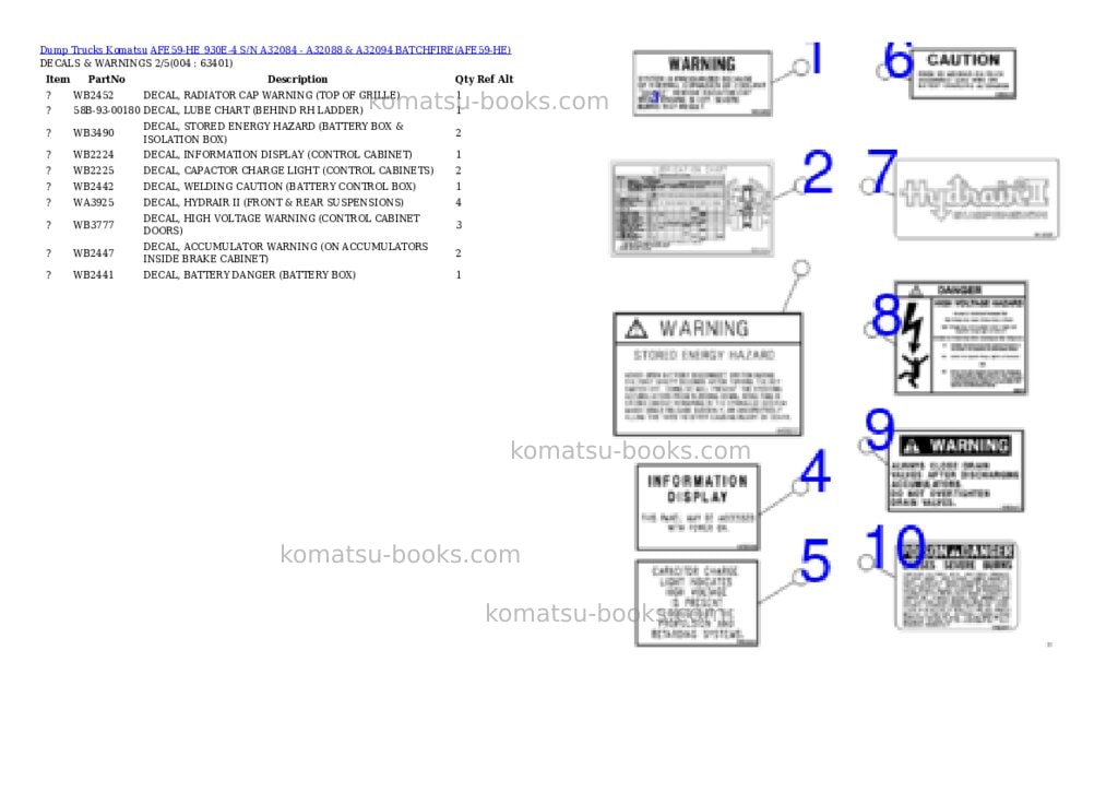 Komatsu afe59-he 930e-4 s/n a32084 - a32088 & a32094 batchfire Parts catalog cover Page 2