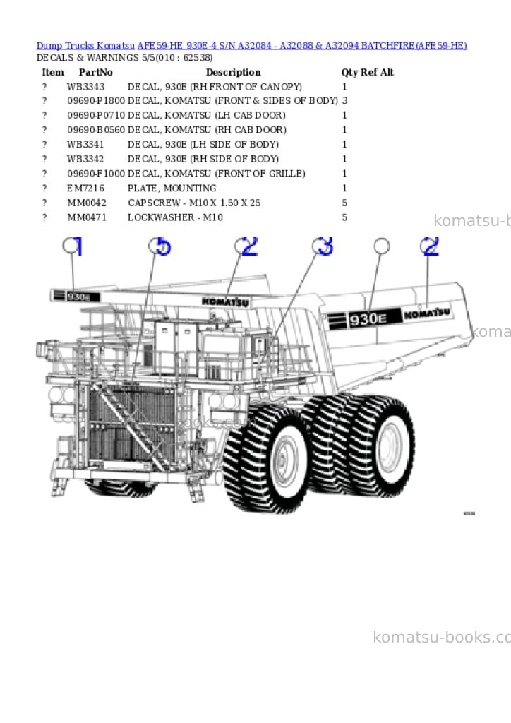 Komatsu afe59-he 930e-4 s/n a32084 - a32088 & a32094 batchfire Parts catalog cover Page 5