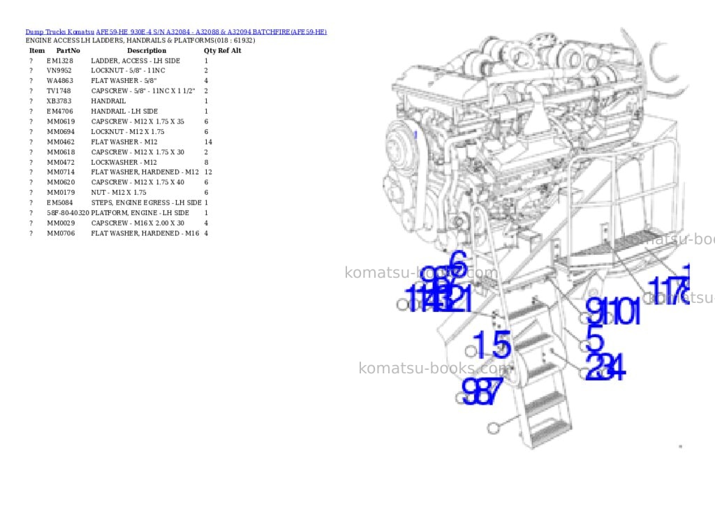 Komatsu afe59-he 930e-4 s/n a32084 - a32088 & a32094 batchfire Parts catalog cover Page 9