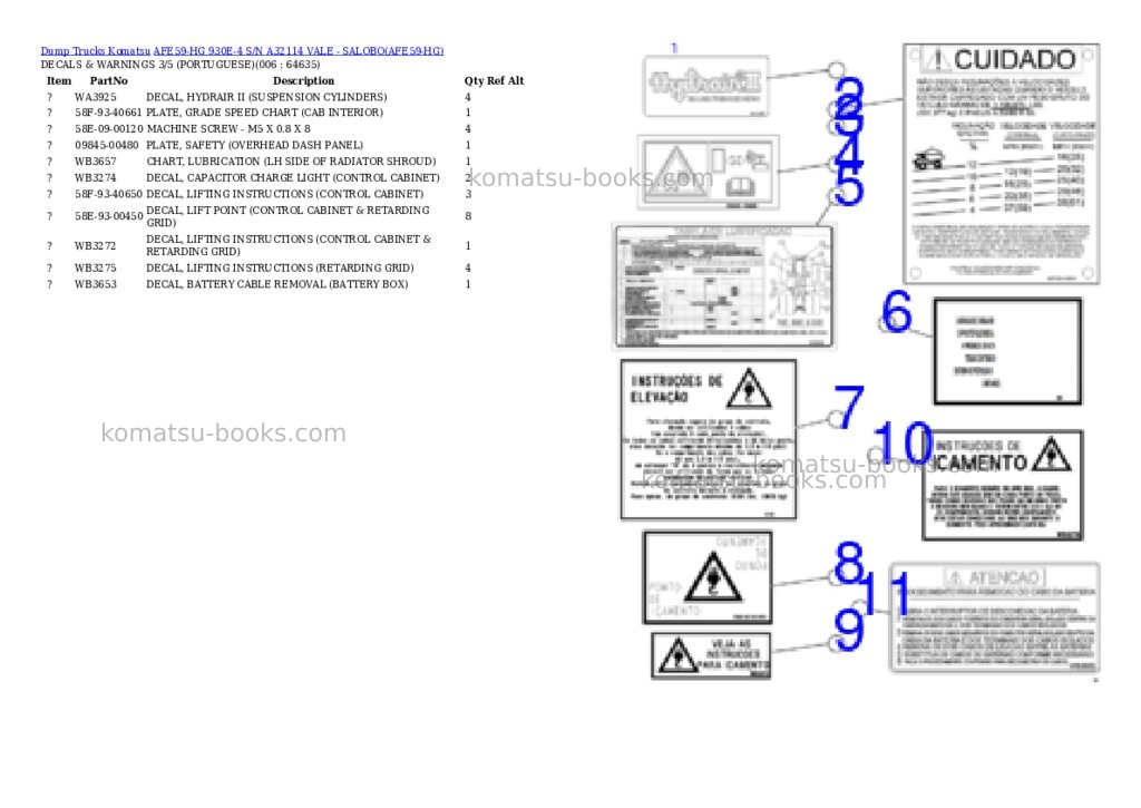 Komatsu AFE59-HG 930E-4 S/N A32114 VALE - SALOBO Parts catalog cover Page 3