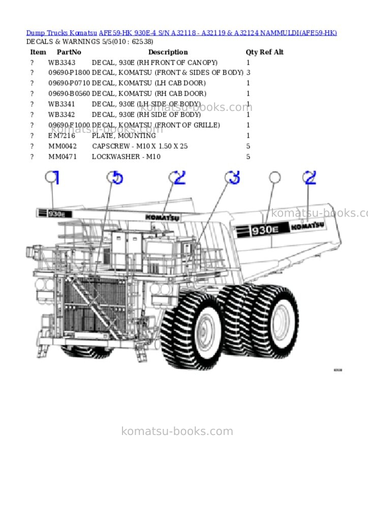 Komatsu AFE59-HK 930E-4 S/N A32118 - A32119 & A32124 NAMMULDI Parts catalog cover Page 5 Komatsu AFE59-HK 930E-4 S/N A32118 - A32119 & A32124 NAMMULDI Parts catalog cover Page 5