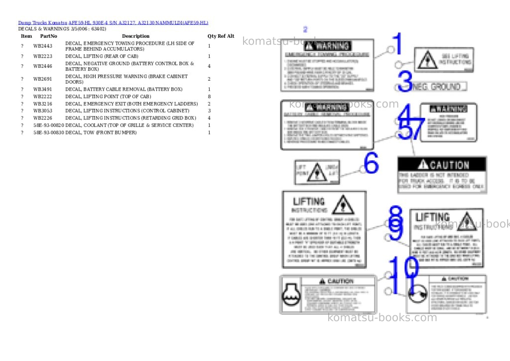 Komatsu AFE59-HL 930E-4 S/N A32127, A32130 NAMMULDI Parts catalog cover Page 3