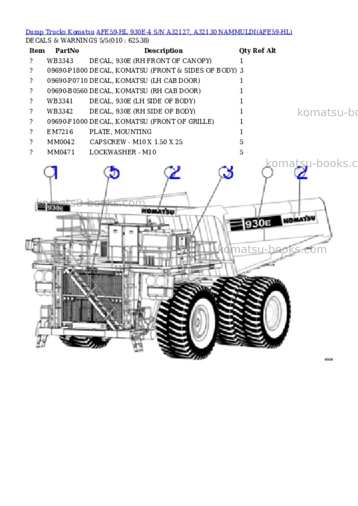 Komatsu AFE59-HL 930E-4 S/N A32127, A32130 NAMMULDI Parts catalog cover Page 5