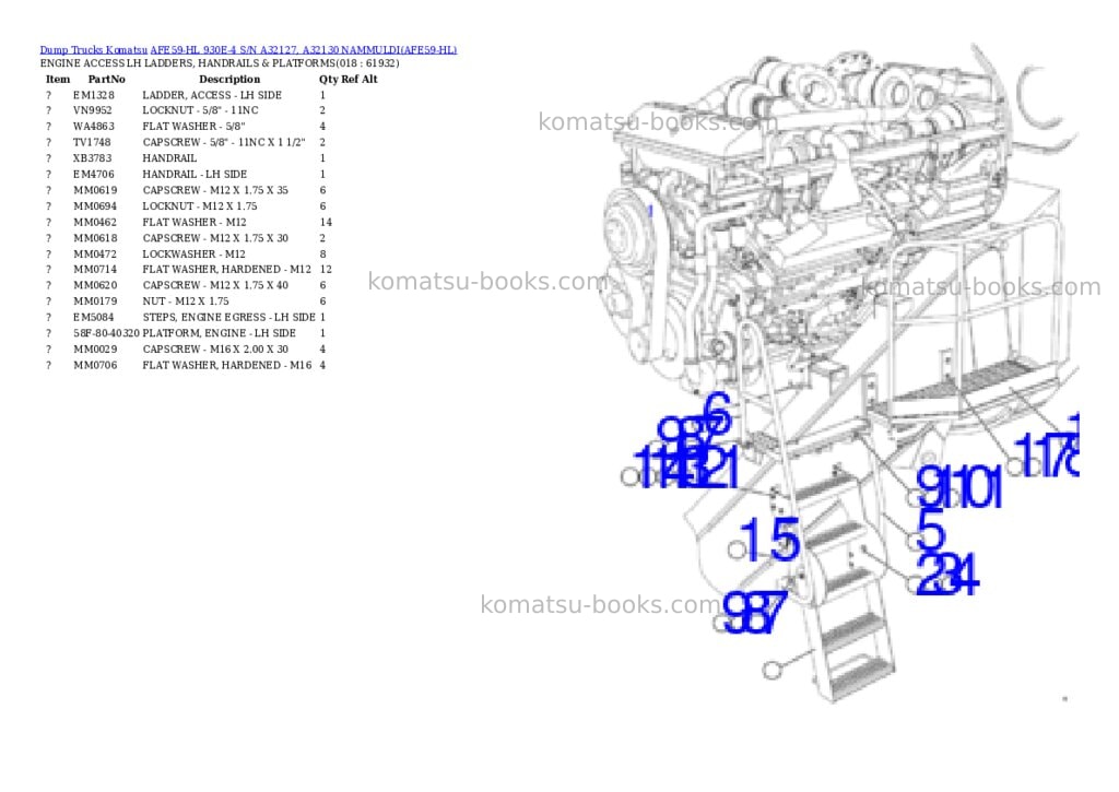 Komatsu AFE59-HL 930E-4 S/N A32127, A32130 NAMMULDI Parts catalog cover Page 9