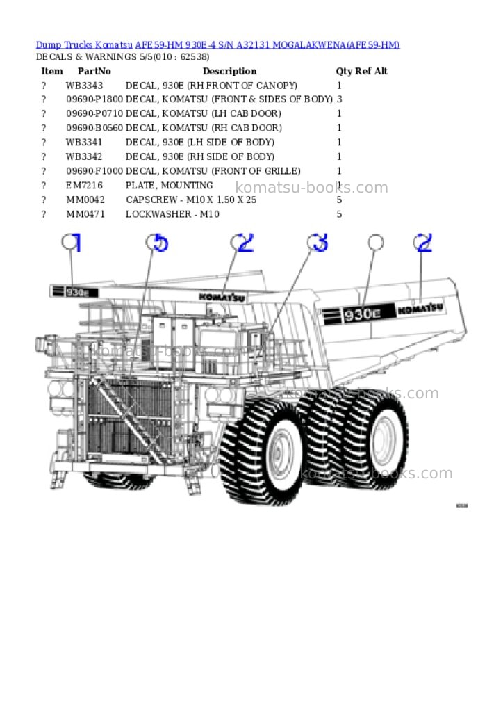 Komatsu AFE59-HM 930E-4 S/N A32131 MOGALAKWENA Parts catalog cover Page 5