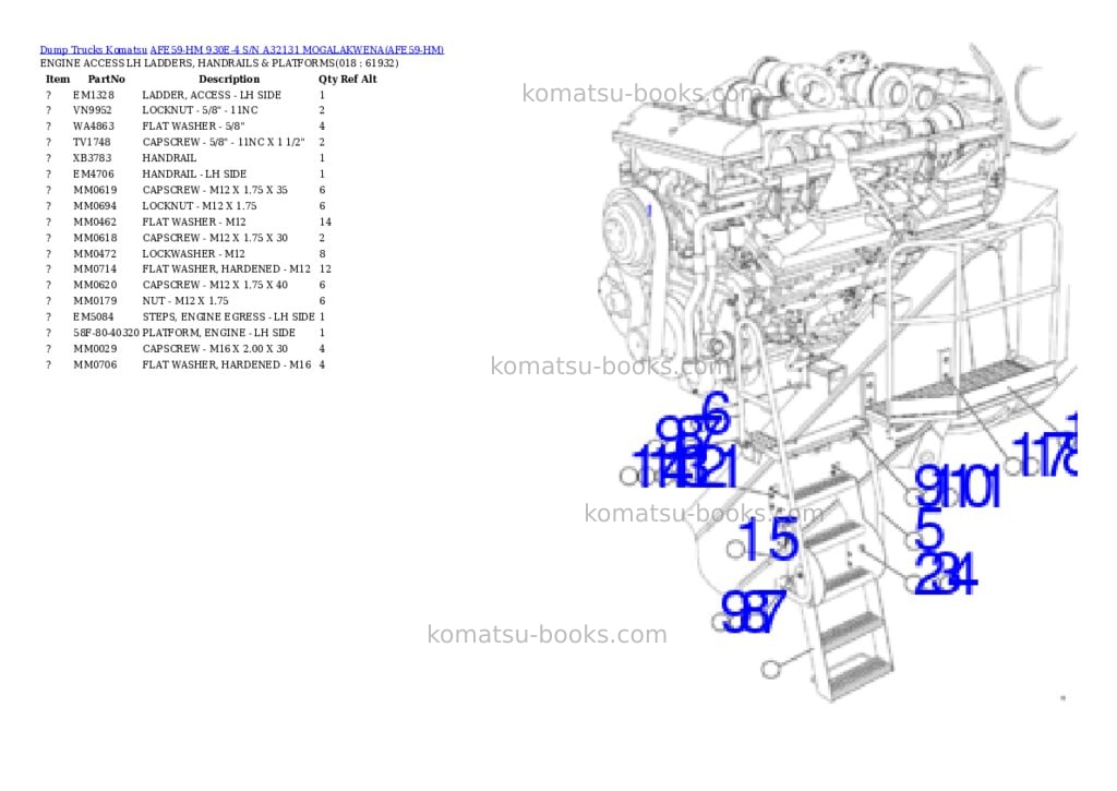 Komatsu AFE59-HM 930E-4 S/N A32131 MOGALAKWENA Parts catalog cover Page 9