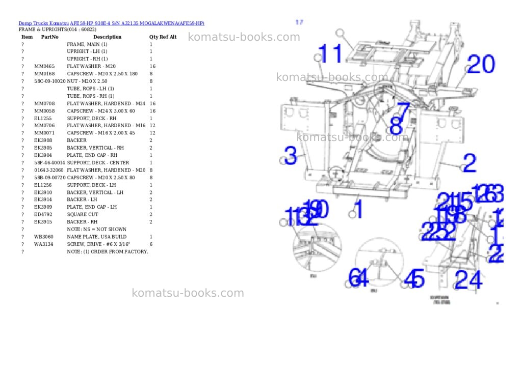 Komatsu AFE59-HP 930E-4 S/N A32135 MOGALAKWENA Parts catalog cover Page 7 Komatsu AFE59-HP 930E-4 S/N A32135 MOGALAKWENA Parts catalog cover Page 7