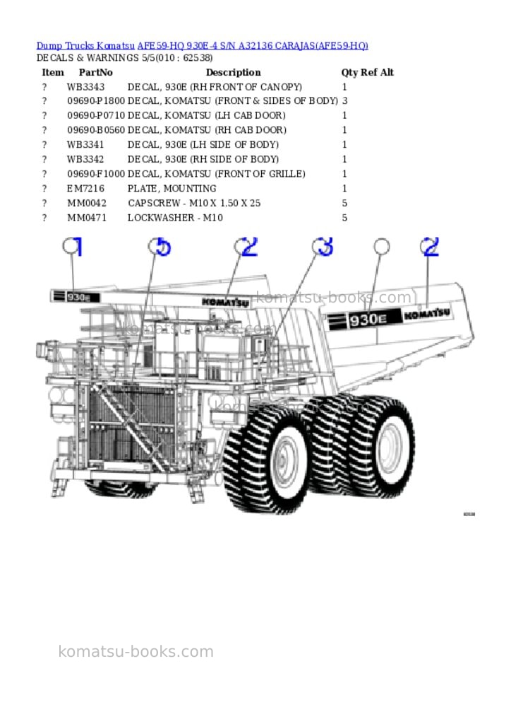 Komatsu AFE59-HQ 930E-4 S/N A32136 CARAJAS Parts catalog cover Page 5