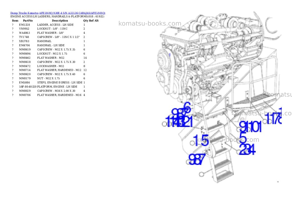 Komatsu AFE59-HQ 930E-4 S/N A32136 CARAJAS Parts catalog cover Page 9