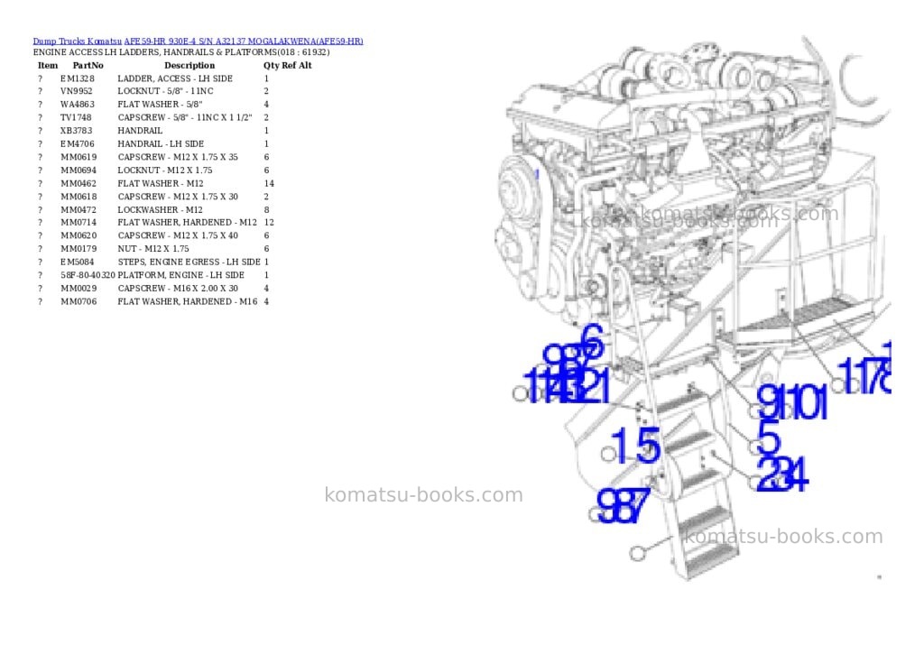 Komatsu AFE59-HR 930E-4 S/N A32137 MOGALAKWENA Parts catalog cover Page 9