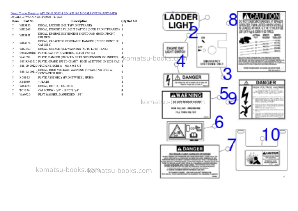 Komatsu AFE59-HS 930E-4 S/N A32140 MOGALAKWENA Parts catalog cover Page 4