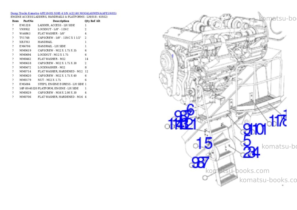 Komatsu AFE59-HS 930E-4 S/N A32140 MOGALAKWENA Parts catalog cover Page 9