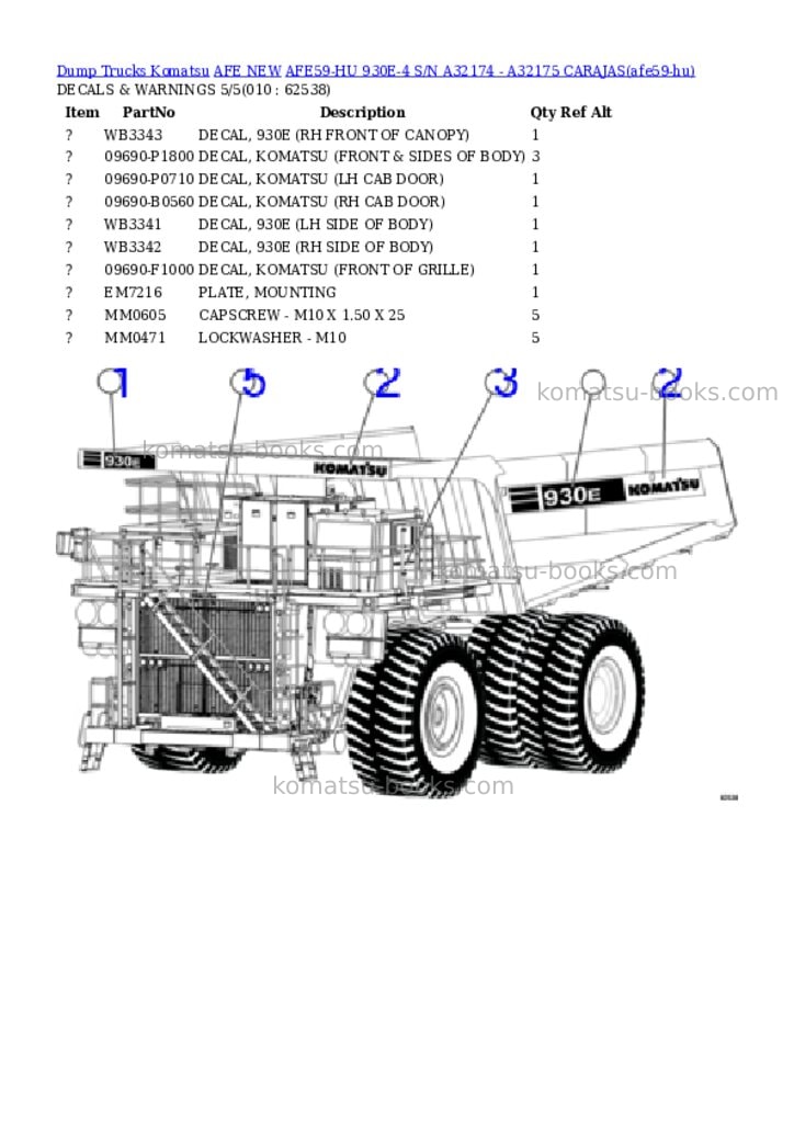 Komatsu AFE59-HU 930E-4 S/N A32174 - A32175 CARAJAS Parts catalog cover Page 5 Komatsu AFE59-HU 930E-4 S/N A32174 - A32175 CARAJAS Parts catalog cover Page 5