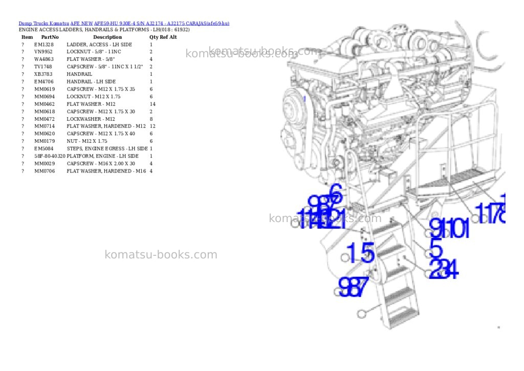 Komatsu AFE59-HU 930E-4 S/N A32174 - A32175 CARAJAS Parts catalog cover Page 9 Komatsu AFE59-HU 930E-4 S/N A32174 - A32175 CARAJAS Parts catalog cover Page 9