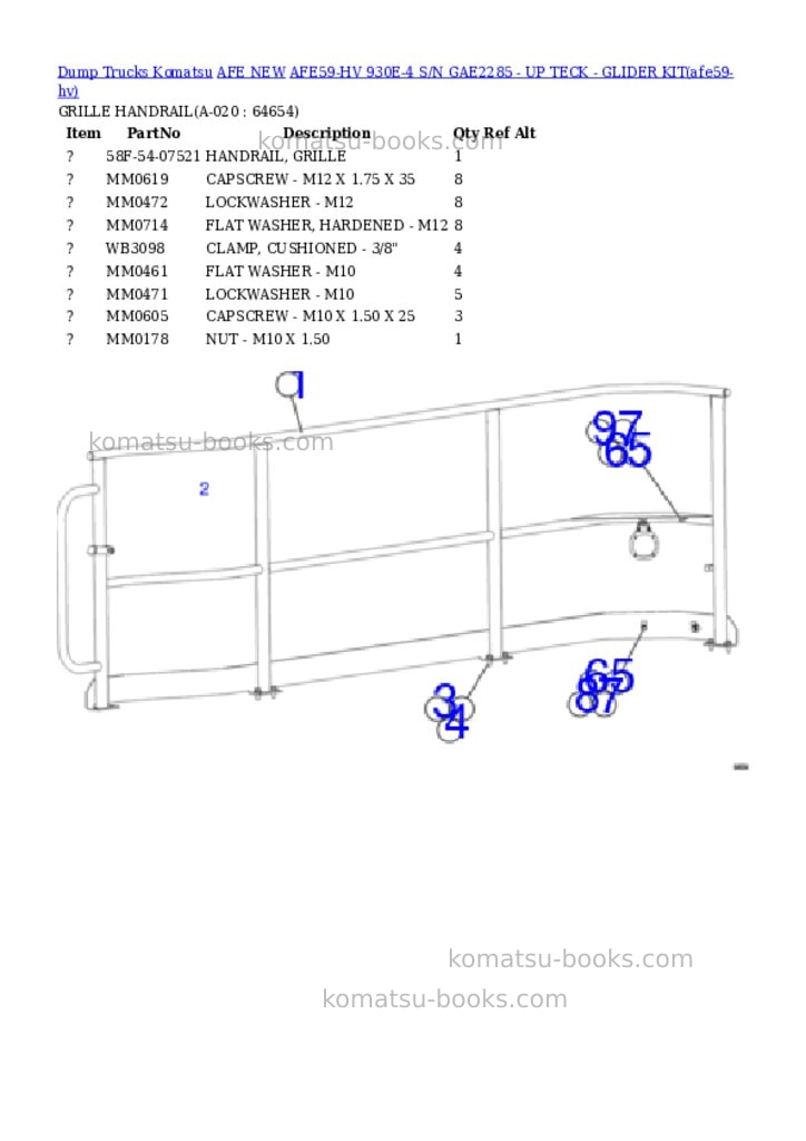 Komatsu AFE59-HV 930E-4 S/N GAE2285 - UP TECK - GLIDER KIT Parts catalog cover Page 10