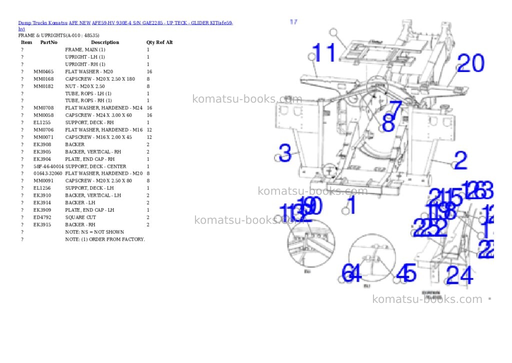 Komatsu AFE59-HV 930E-4 S/N GAE2285 - UP TECK - GLIDER KIT Parts catalog cover Page 5