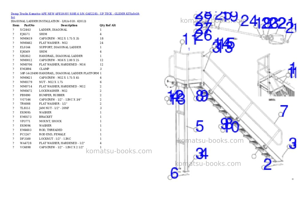 Komatsu AFE59-HV 930E-4 S/N GAE2285 - UP TECK - GLIDER KIT Parts catalog cover Page 9