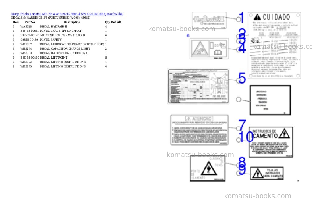 Komatsu AFE59-HX 930E-4 S/N A32105 CARAJAS Parts catalog cover Page 3 Komatsu AFE59-HX 930E-4 S/N A32105 CARAJAS Parts catalog cover Page 3