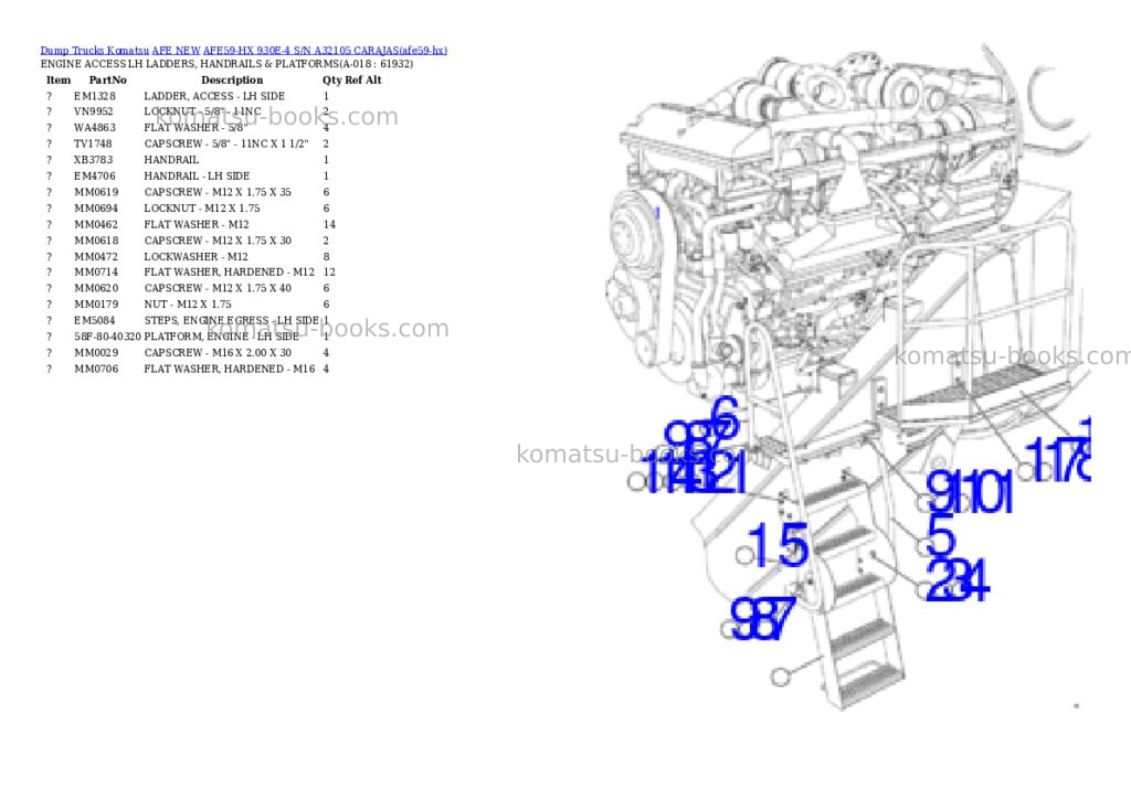 Komatsu AFE59-HX 930E-4 S/N A32105 CARAJAS Parts catalog cover Page 9 Komatsu AFE59-HX 930E-4 S/N A32105 CARAJAS Parts catalog cover Page 9