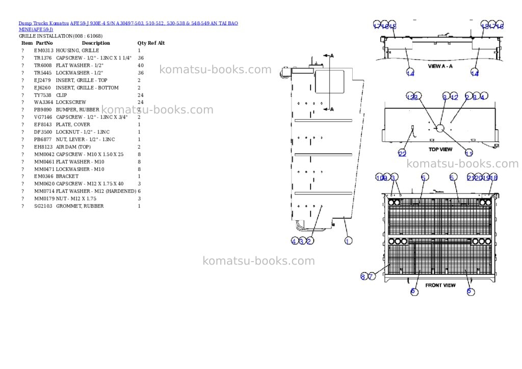 Komatsu afe59-j 930e-4 s/n a30497-503, 510-512, 530-538 & 548-549 an tai bao mine Parts catalog cover Page 4
