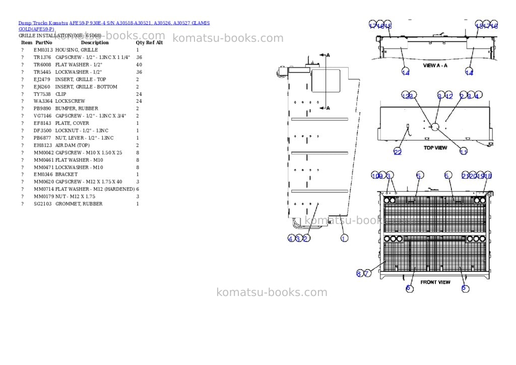Komatsu afe59-p 930e-4 s/n a30518-a30521, a30526, a30527 glamis gold Parts catalog cover Page 4 Komatsu afe59-p 930e-4 s/n a30518-a30521, a30526, a30527 glamis gold Parts catalog cover Page 4
