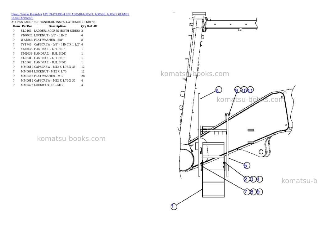 Komatsu afe59-p 930e-4 s/n a30518-a30521, a30526, a30527 glamis gold Parts catalog cover Page 6 Komatsu afe59-p 930e-4 s/n a30518-a30521, a30526, a30527 glamis gold Parts catalog cover Page 6