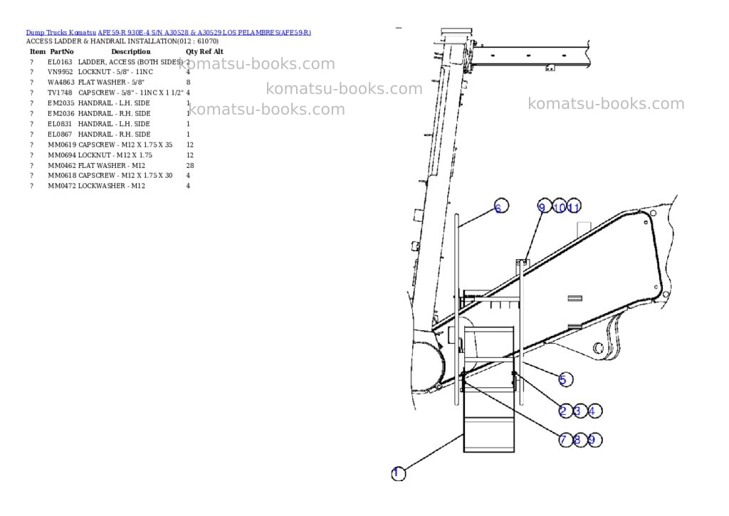 Komatsu afe59-r 930e-4 s/n a30528 & a30529 los pelambres Parts catalog cover Page 6 Komatsu afe59-r 930e-4 s/n a30528 & a30529 los pelambres Parts catalog cover Page 6